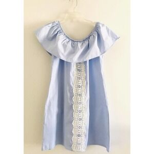 Espresso | Flounce Strapless Tunic Womens Size S Blue Off The Shoulder Pullover
